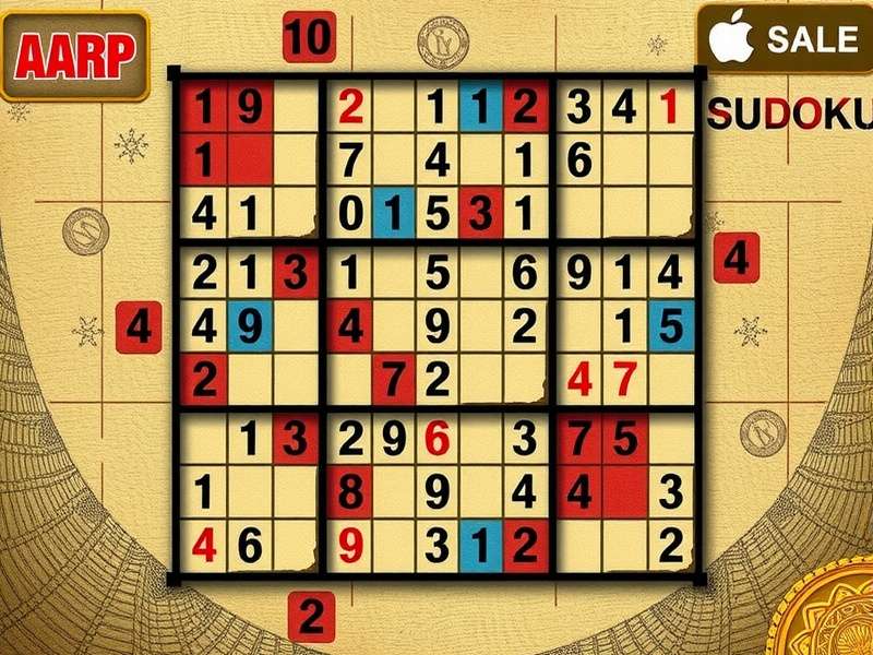 Aarp Sudoku puzzle with solution markings showing advanced techniques