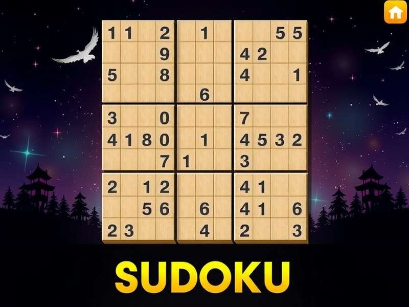 Sudoku puzzle grid with pencil and eraser on wooden desk