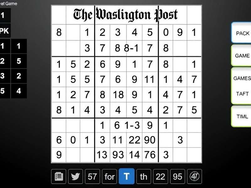 A person solving a Washington Post Sudoku puzzle on a wooden table with a pencil