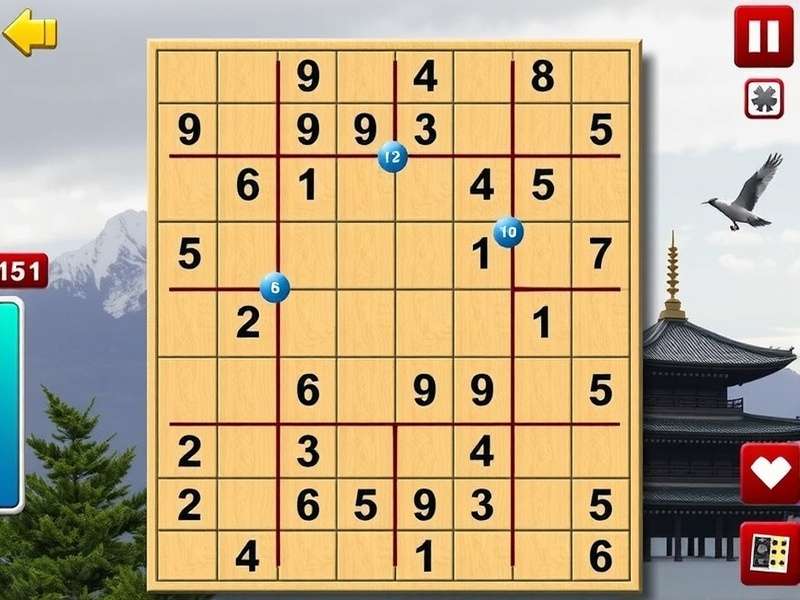 Sudoku Online Free puzzle grid with numbers 9, 3, 7 displayed on colourful tiles